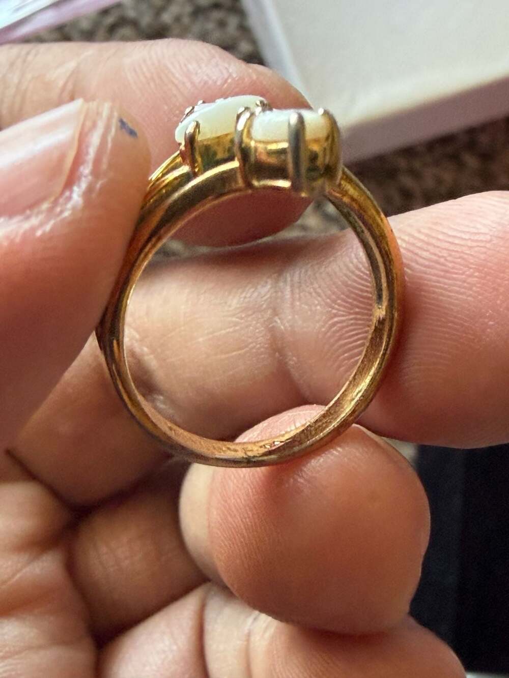 Vintage Gold Tone Marquise Faux Opal Bypass Cocktail Ring - Picture 2 of 4